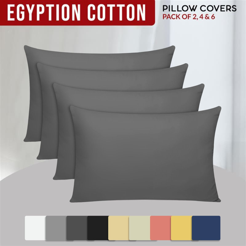 100% Cotton Flatweave Pillowcase Case Pack, Dark Grey