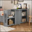 Lit plateforme simple en bois multifonctionnel avec bureau et tablette de rangement au bout du lit, lit gigogne intégré et 3 tiroirs-694356754