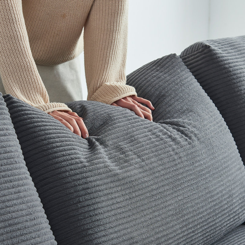 Canapé modulaire confortable en velours côtelé 108 po pour le salon, sans assemblage requis, Velours côtelé gris foncé