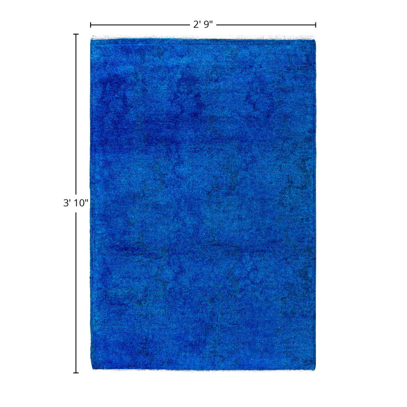 Tapis de couloir unique noué à la main Fine Vibrance - bleu, 2 pi 9 po x 3 pi 10 po