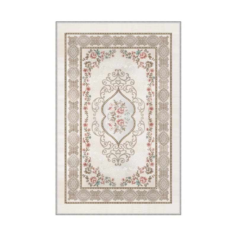 Antibacterial Woven Carpet (2.6 x 4.0 ft), 100% Polyester, 0.3 in Pile Height | Non-Slip PVC Dot Underside, 3D Digital Printing | Machine Washable, Easy Care for Living Room, Bedroom & Office