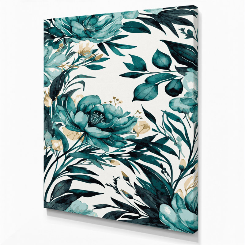 Aquarelle florale, 63, art mural sur toile verte, H 11 po x l 14 po