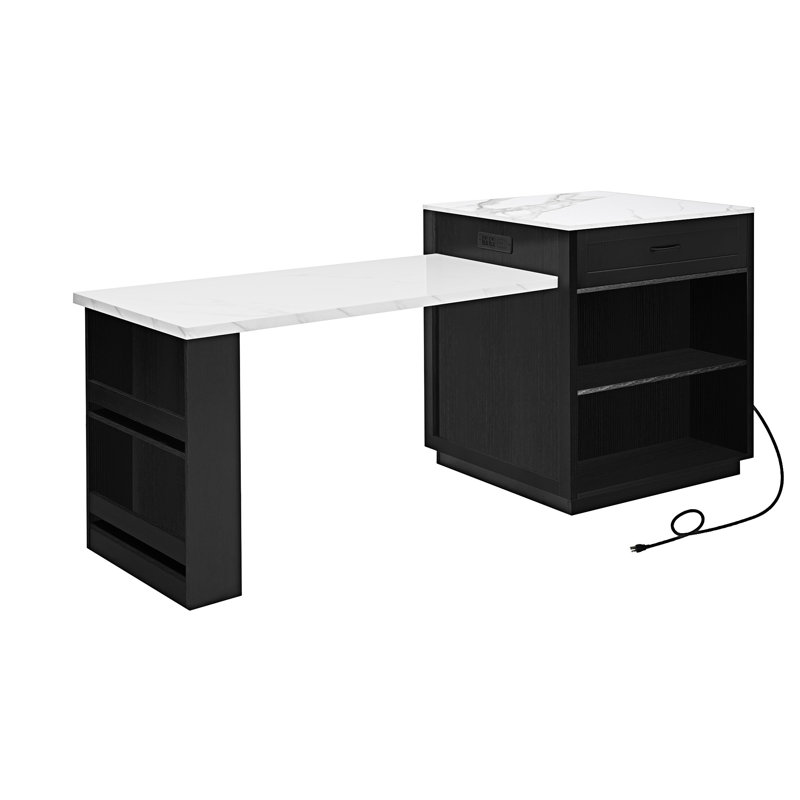 Îlot de cuisine avec table de salle à manger extensible pour 4 à 6 personnes (tabouret non inclus), Noir