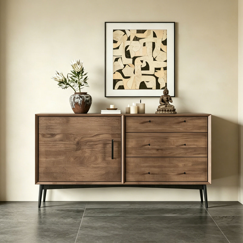 Buffet rétro de style chinois minimaliste, 35.4" H x 63" W x 15.7" D