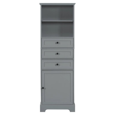 Tall Storage Cabinet: 3 Drawers + Adjustable Shelves, Water-proof Mdf, Anti-toppling For Bathroom/study/office