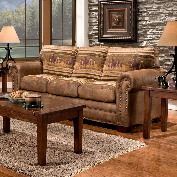 Alpine Lodge Fishing Scene Upholstered 4-piece Seating Set - Bed