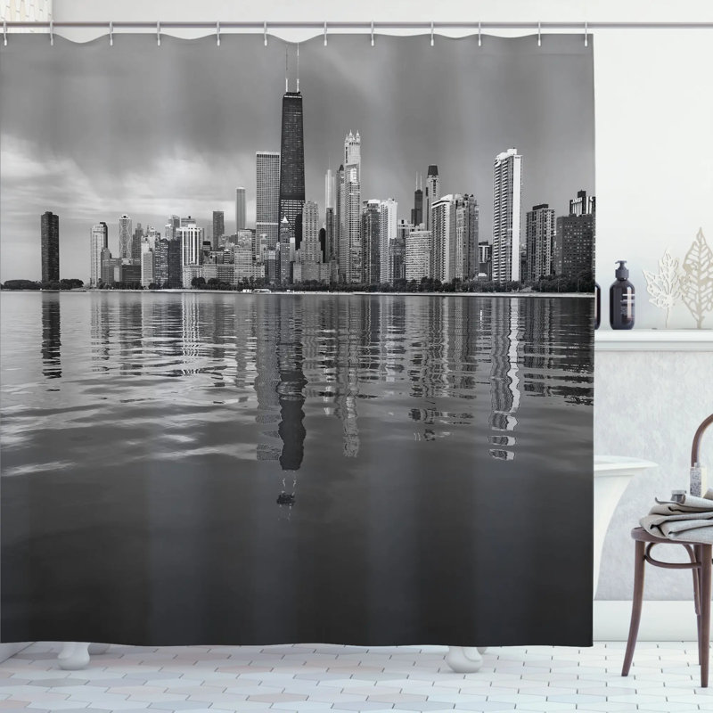 Ensemble de rideau de douche et crochets Chicago Skyline, H 69 po x l 105 po