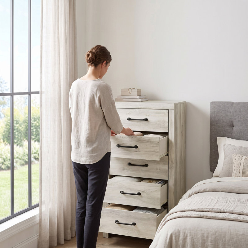 Commode 5 tiroirs Drystan, Blanchir