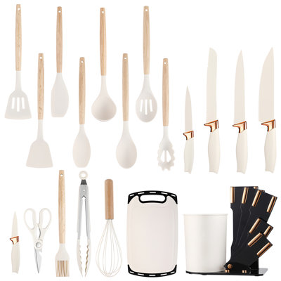 19-Piece Silicone Kitchen Utensils Set and Knives Set with Block