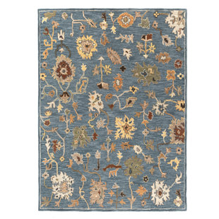 Amara Blue/Multi Traditional Floral Hand-Tufted Wool Indoor Area Rug