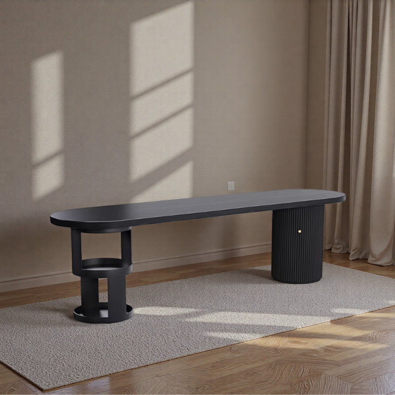Bureau ovale noir durable en bois de frêne et fer, H 29,52 po x l 86,61 po x P 23,62 po
