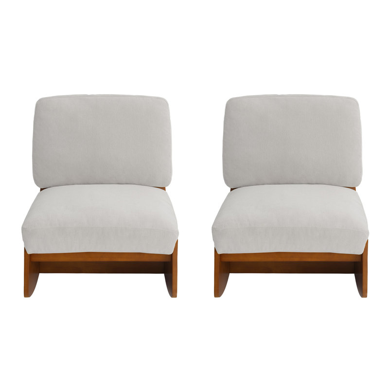 Fauteuil à bascule en bois massif recouvert de chenille avec siège et dossier rembourrés (lot de 2), Light Gray