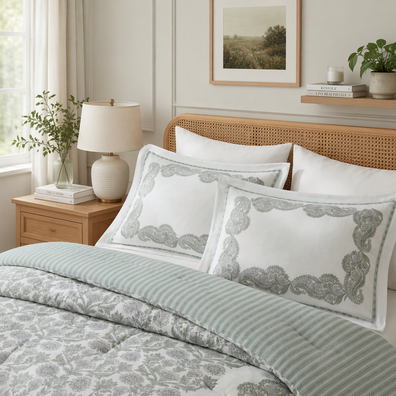 3 PCS Full/Queen Comforter Set, Green