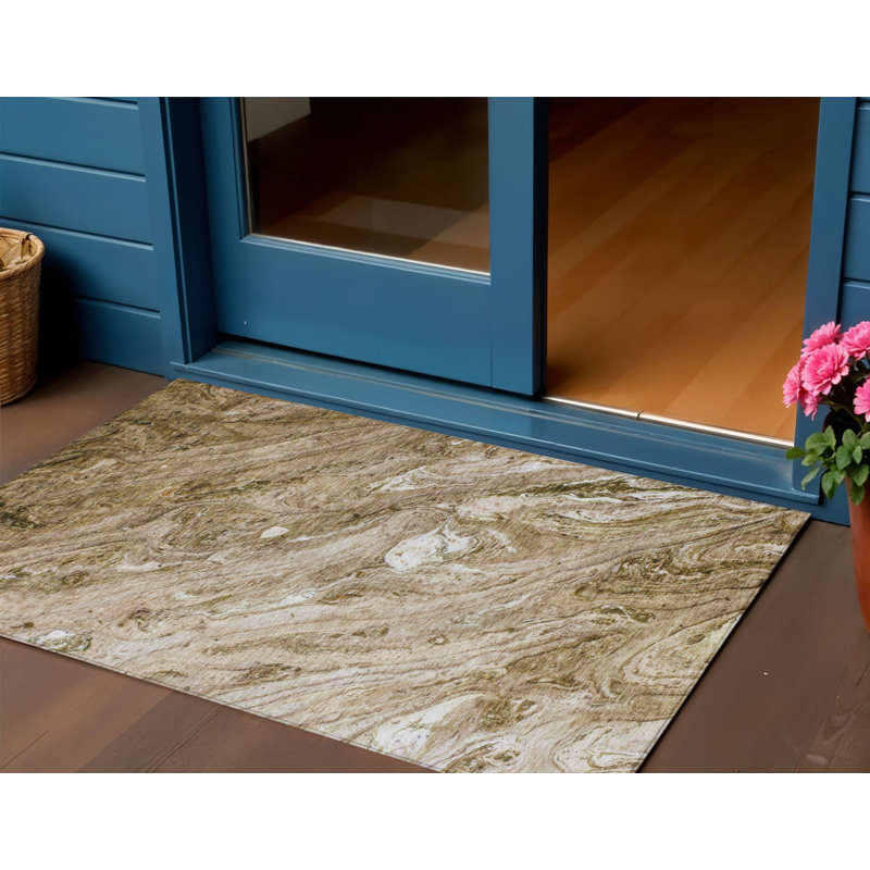 Tapis d'extérieur lavable abstrait brun 3 pi x 5 pi brun et beige