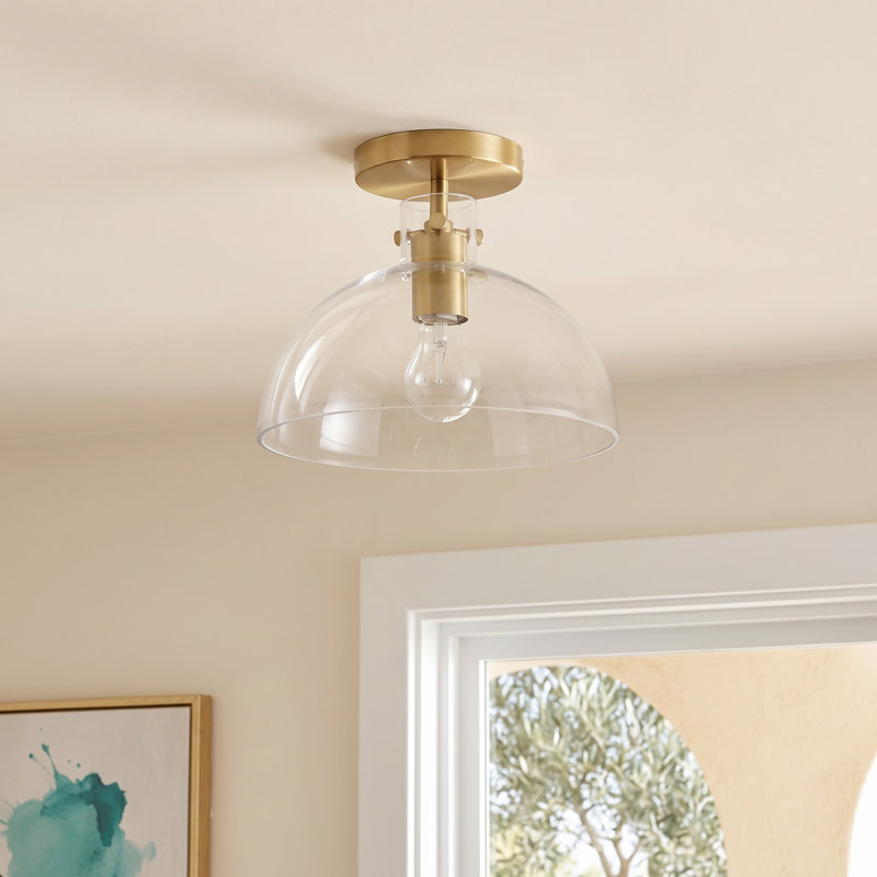 Martins Single Light Glass Semi Flush Mount, Antique Gold