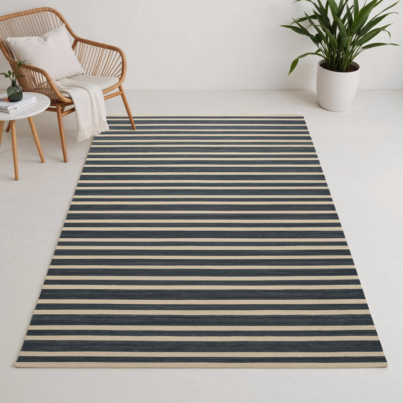 HorizontalStripes Gray Indoor and Outdoor Area Rug, Rectangle 3' x 5'