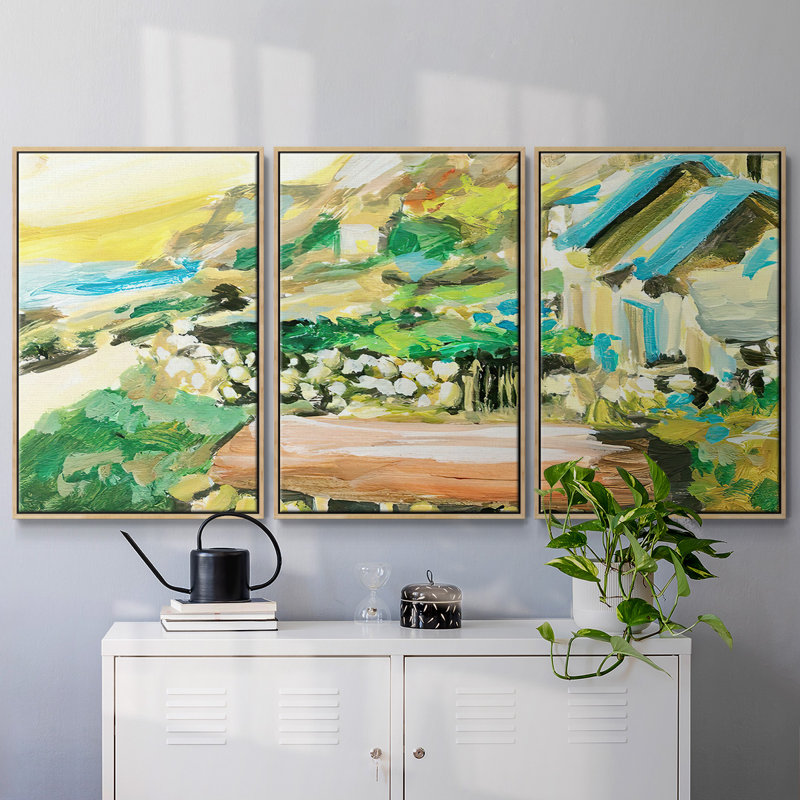 «Spring Village IV», reproduction de cadre flottant sur toile, 3 pièces, Naturel, H 40 po x l 78 po x P 2 po
