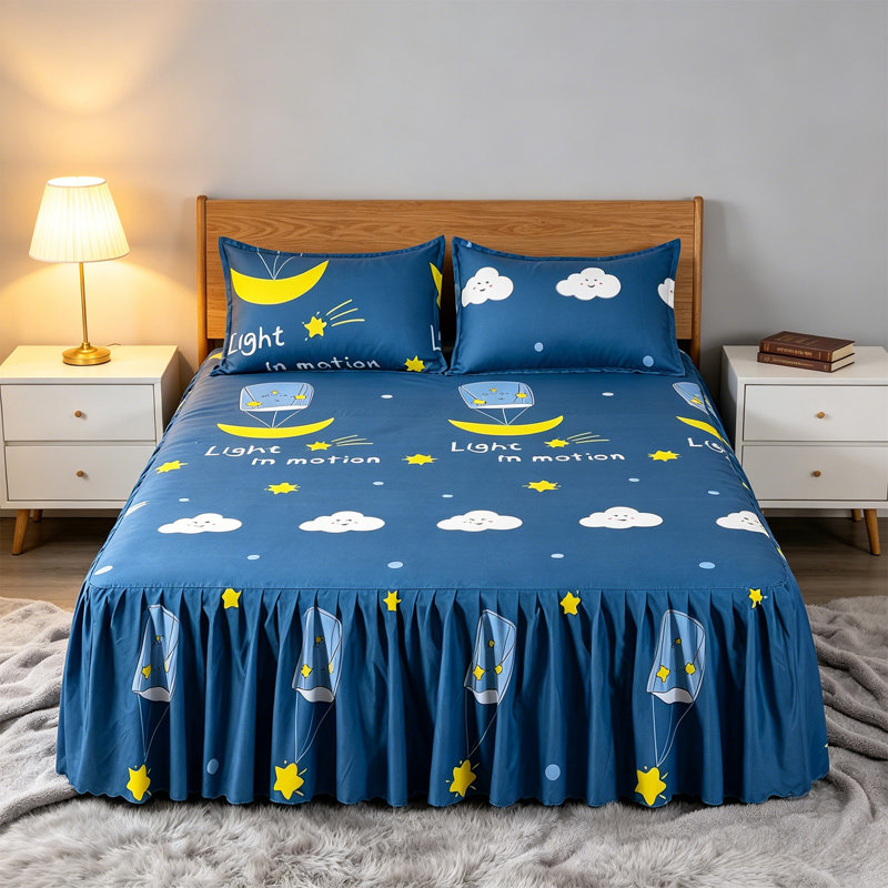 Jupe de lit en fibre de polyester, jupe de lit avec taies d'oreiller, ensemble de 3 pièces, couvre-lit à volants, couvre-lit, drap de lit élastique et volants