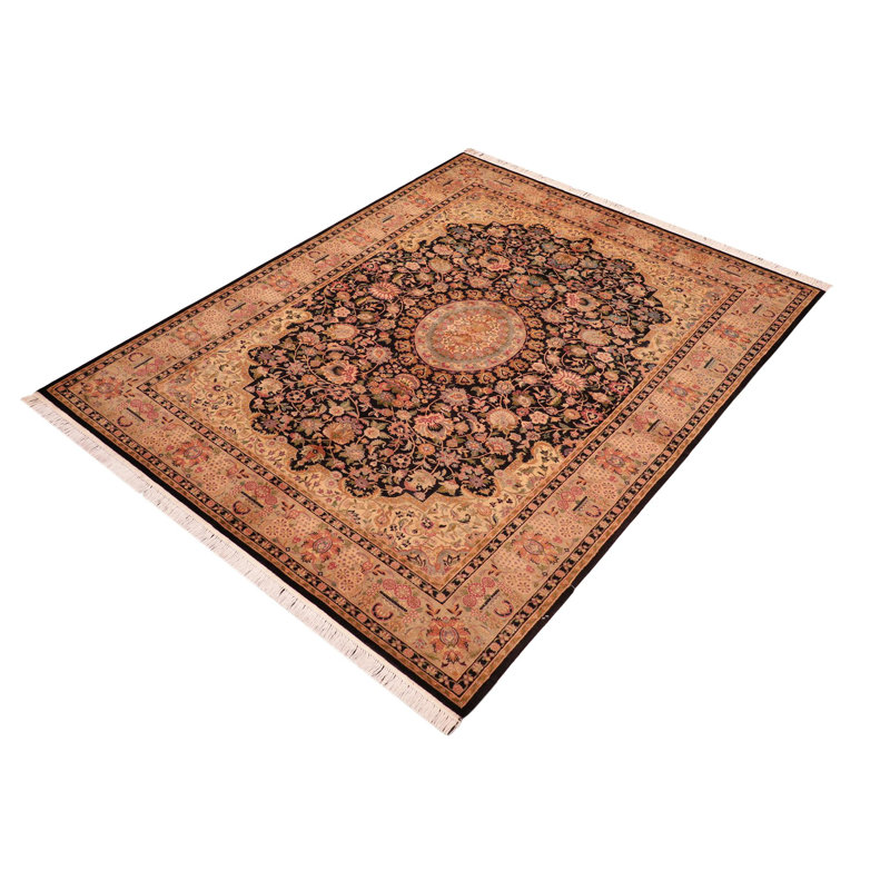 Tapis brun en laine à motif floral fait à la main Parkhill