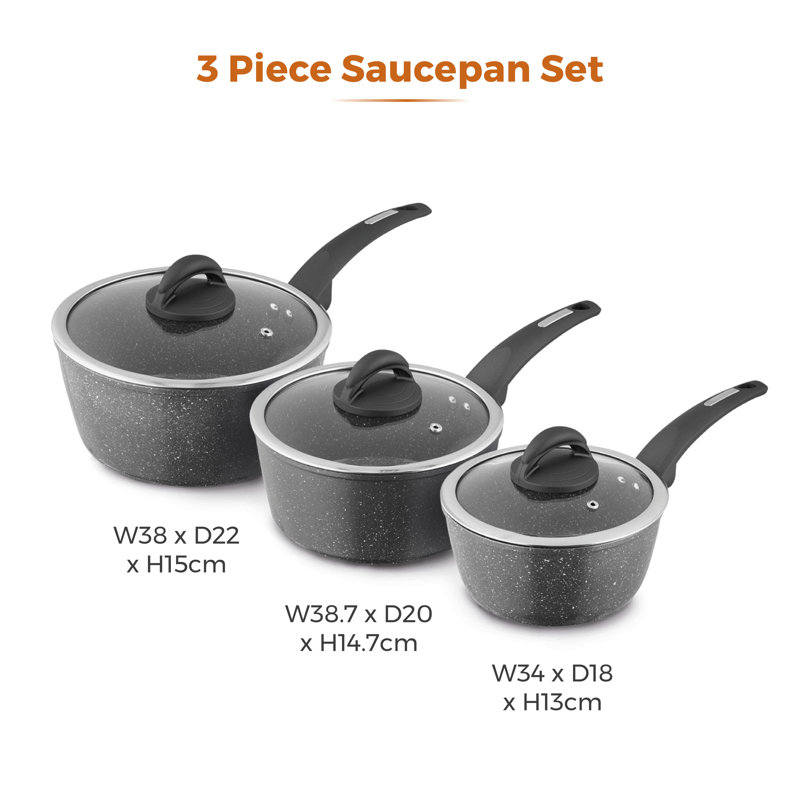 Tower T81212 Cerastone Forged 3 Piece Saucepan Set with Non-Stick Coating and Soft Touch Handles,18/20/22cm, Graphite