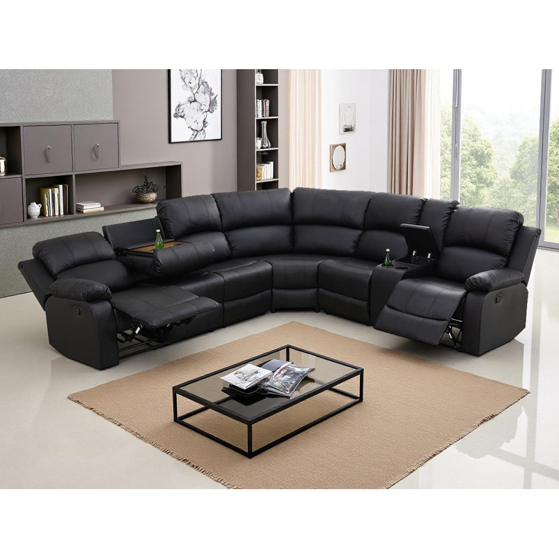 Canapé modulaire inclinable en cuir noir semi-respirant