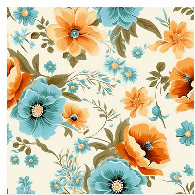 Floral Retro Flowers Cottage Unframed Art Print