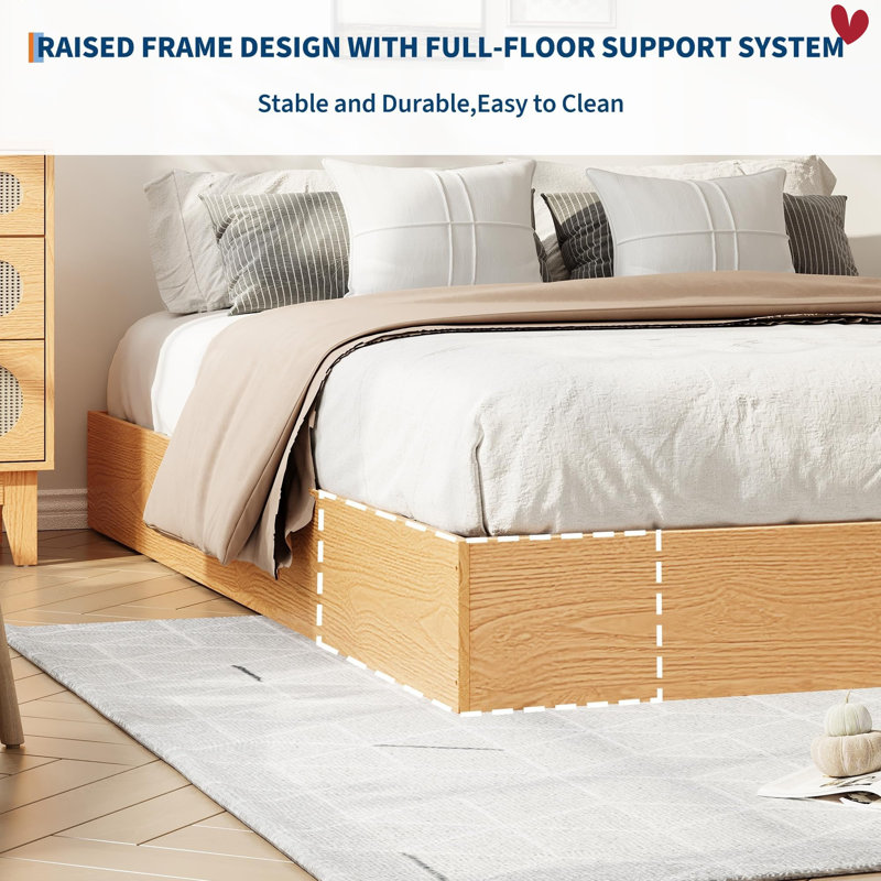 Wood Platform Bed w/ Sturdy Wooden Slats, Floor-Standing Bed Frame, Modern Minimalist Design Space-Saving Bed Frame, No Box Spring Needed