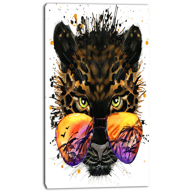 Drôle de jaguar avec lunettes de soleil - reproduction d'art, H 60 po x l 28 po x P 1,5 po, Toile tendue