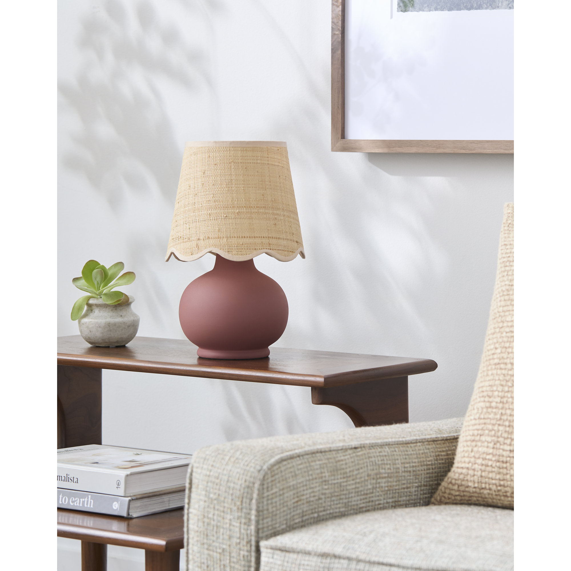Momsen Scallop Shade Matte Lamp, Red, 13"H x 8"W x 8"D, Natural