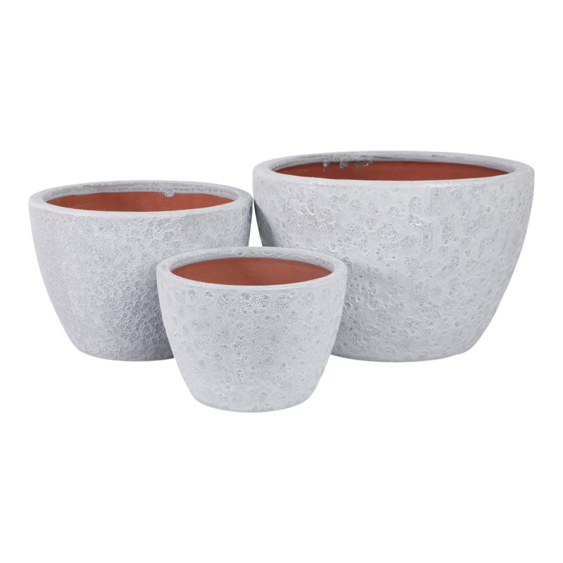 Planters Pottery Clay Modern Textured Round Design Decorative Bowl Style Set Of 2, White