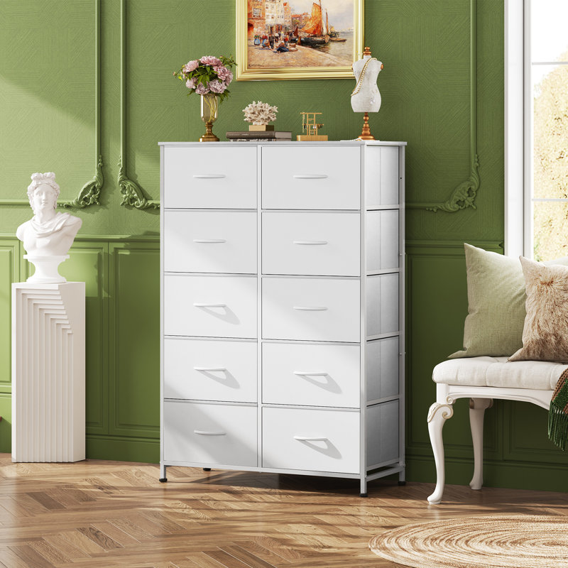Cecilla 10 Drawer Dresser For Bedroom, Tall White Dresser For Storage With Woonden, Sturdy Frame, Chest Of Drawers For Living Room, Closet, Hallway
