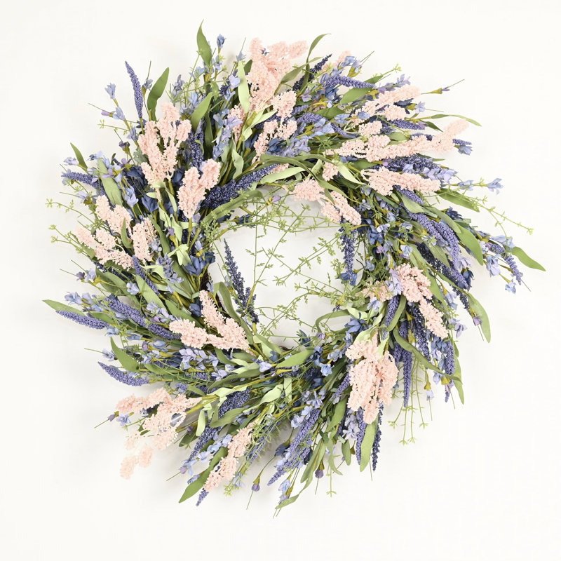 Couronne de porte 24 po Artificiel Farmhouse Blossom, Vert / mauve / rose