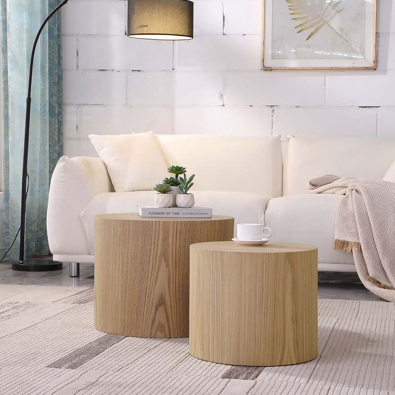 table d'appoint, table basse, table de bout, ensemble de 2 tables gigognes avec placage de chêne