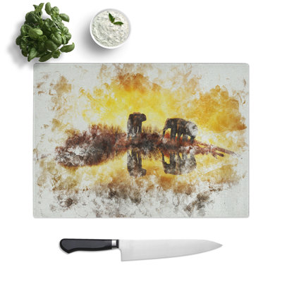 Elephants at Sunset Watercolour Chopping Board