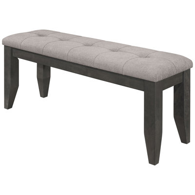 Space - Efficient Dark Grey Upholstered Bench For Dining, Modern Design Dining Areas, Padded Soft Fabric Seat And Button Detailing, Solid Rubberwood Strength