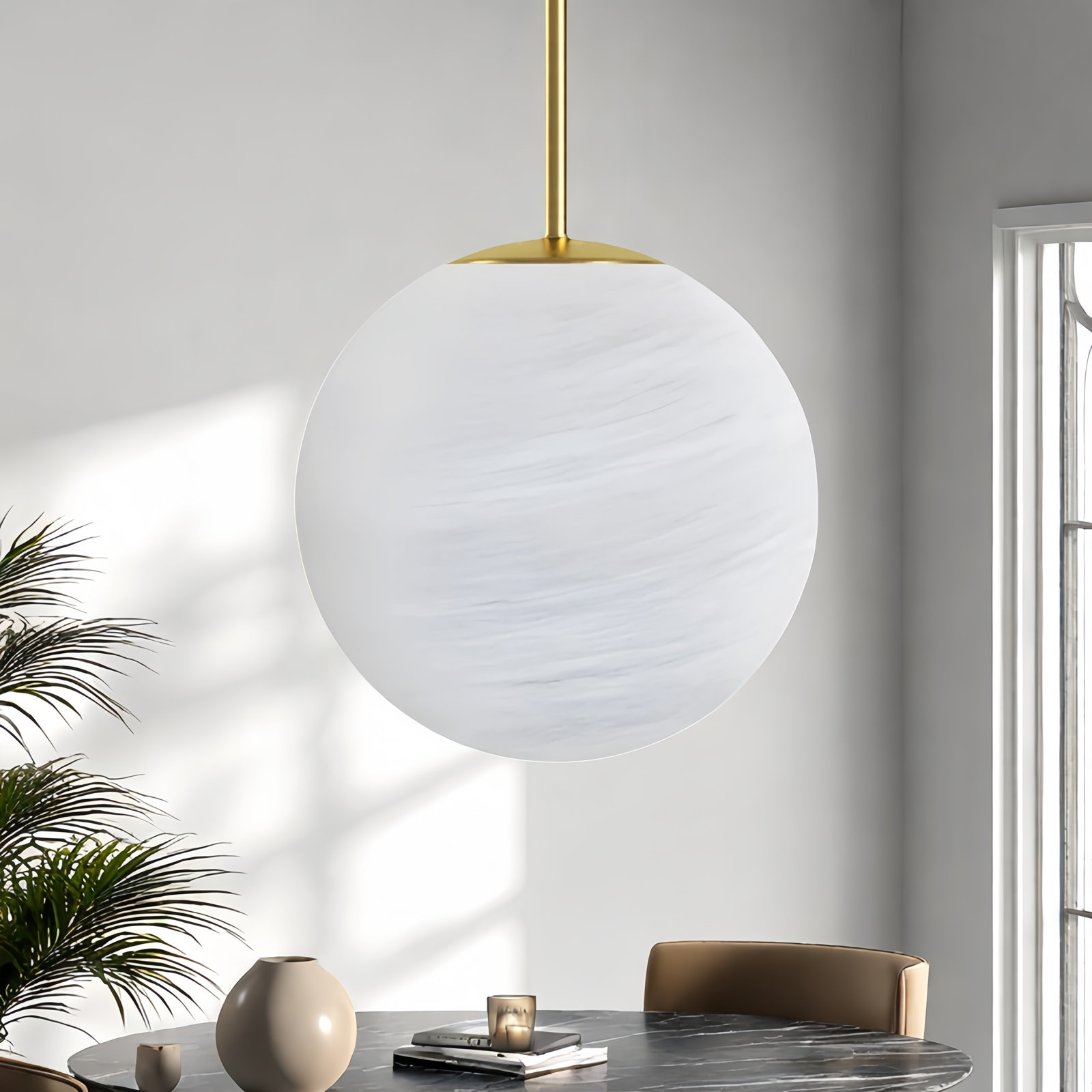 Lio Dimmable Glass Single Light Pendant, Brushed Brass