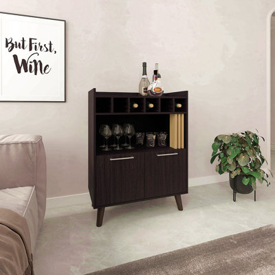 40" High Bar Cabinet With Six Bottle Cubbies, Two Double Door Cabients, Four Shelves