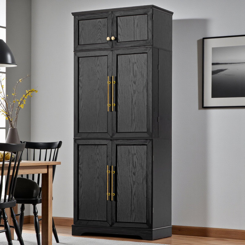 Armoire de cuisine autoportante, rangement de grande capacité, tablettes réglables et tiroir caché, style transitionnel, salle à manger et salon