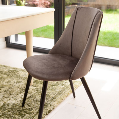 2 Maidste Velvet Upholstered Dining Chair with Black Metal Legs