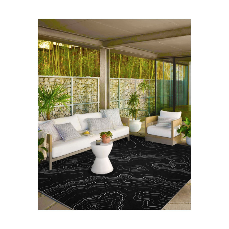 Tapis noir lavable à motif géométrique à motif géométrique, Sous-tapis rectangulaire de 3 pi 3 po x 6 pi 7 po 
