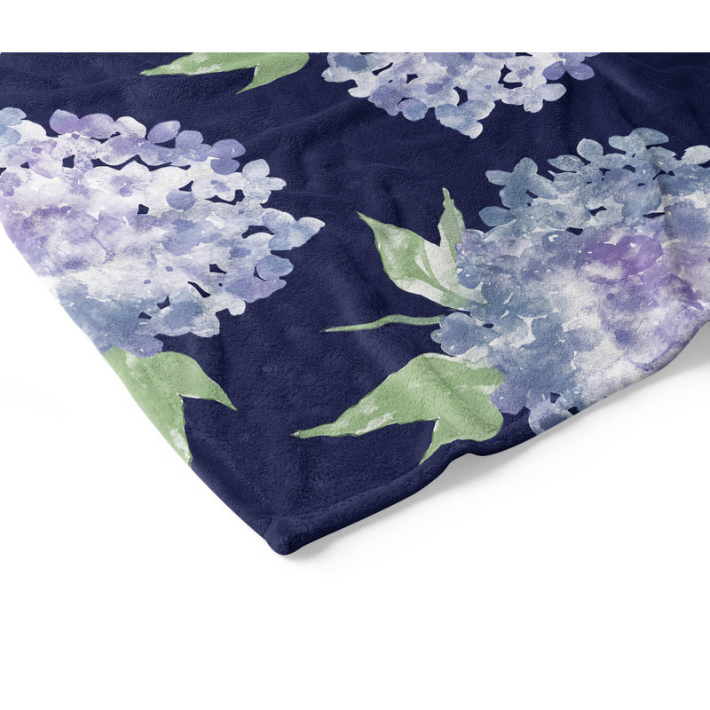 Couverture en velours de molleton Hydrangea Love, L 80 po x l 60 po, Floral cobalt