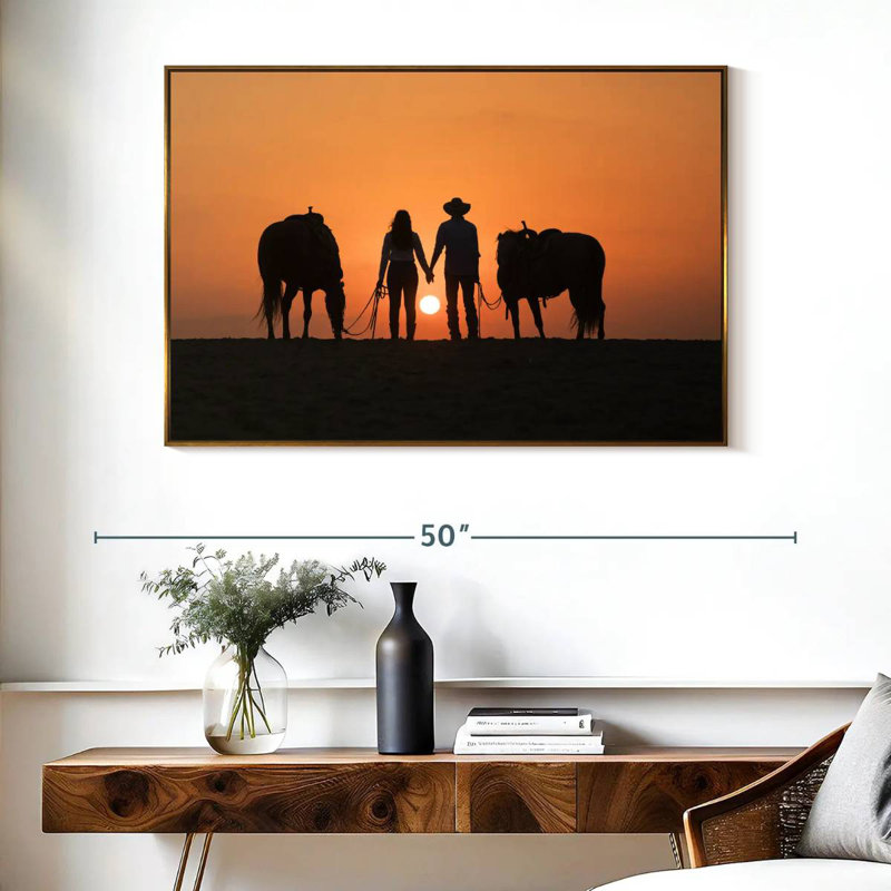 Couple de cowboys, Cadre flottant doré, 40 po x 27 po