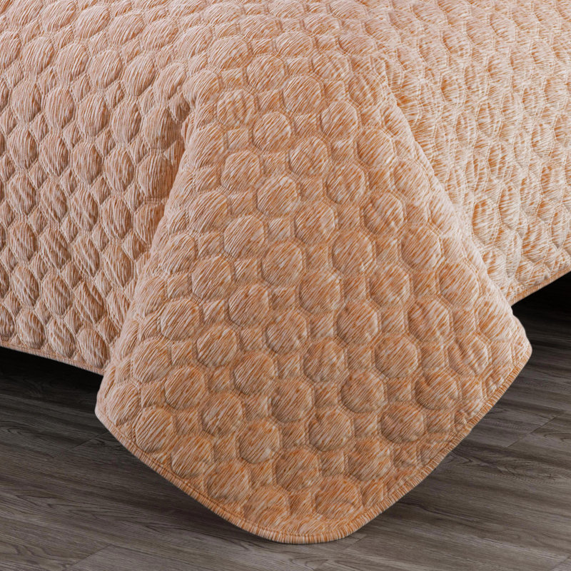 Apricot Orange Queen Velvet Reversible Quilt Set
