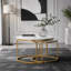 Ensemble de 2 tables basses gigognes 27,6 po, plateau de table rond en marbre et structure en métal robuste, tables d'appoint de table de bout pour le salon, la chambre et le balcon-131269581