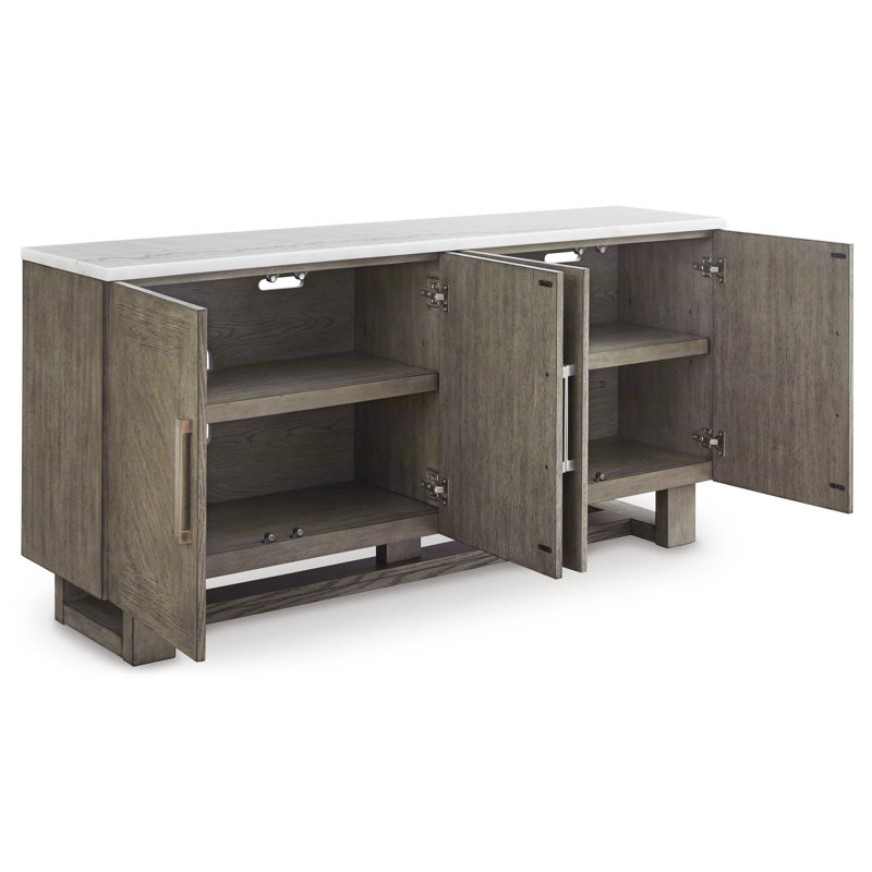 Grayish Brown and White 68" TV Stand with Marble Top