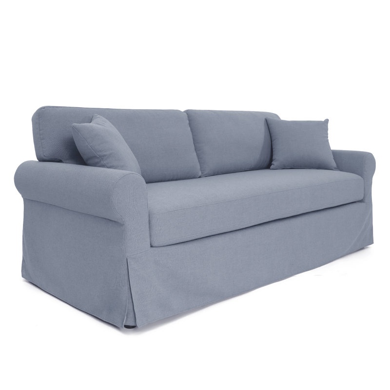 Sonya Rolled Arm Slipcover Sofa, Bleu