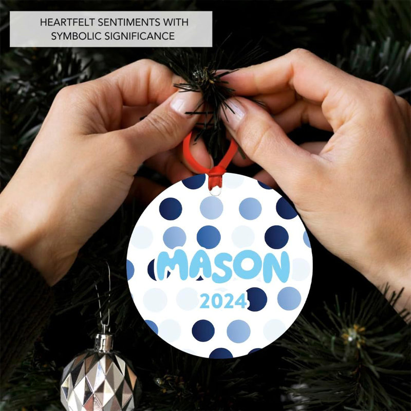 Ornement de Noël personnalisé à pois bleus 20xx, Oui