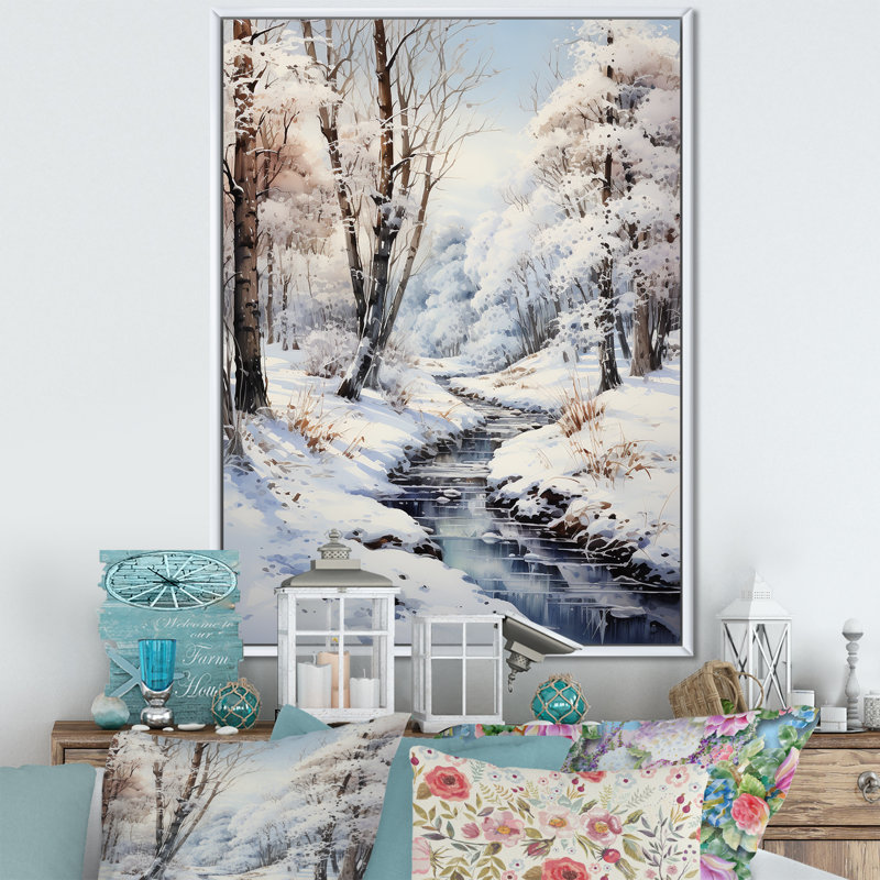 Snow Forest Wonderland - Imprimé, Cadre flottant blanc, H 44 po x l 34 po x P 1,5 po