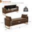 Banc de rangement moderne Lunara 66"W en velours capitonné, à placer au pied du lit, avec pieds dorés, poche pour accoudoir et 2 coussins.-349264977-343922331