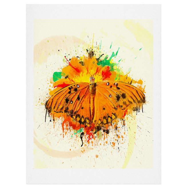 Orange butterfy, reproduction d’art, H 14 po x l 11 po x P 0,13 po